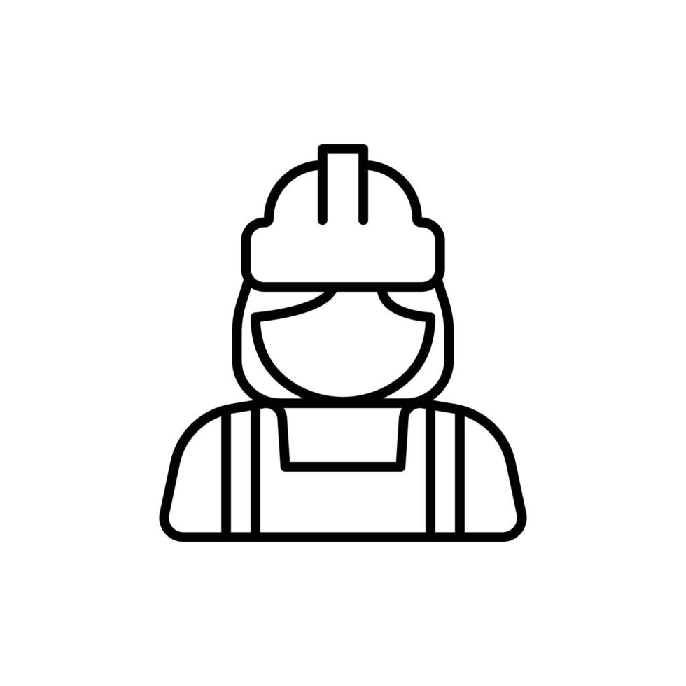 Female construction worker icon. Labor, builder, employee, hardhat concept. Simple outline style. Thin line vector design illustration isolated on white background. EPS 10.