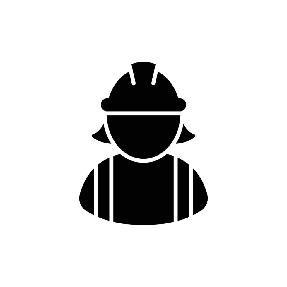 Female construction worker icon. Labor, builder, employee, hardhat concept. Simple solid style. Glyph vector design illustration isolated on white background. EPS 10.