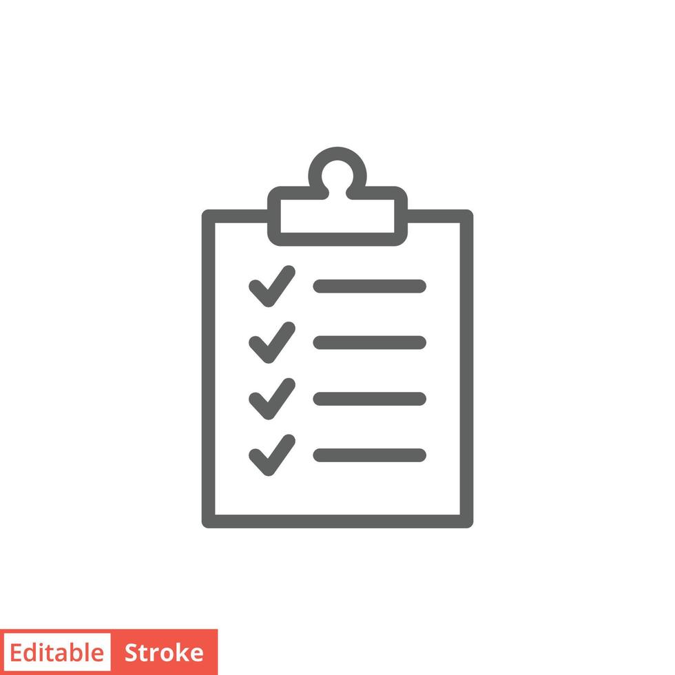 Clipboard checklist icon. Simple outline style. Document with checkmark, business agreement concept. Thin line vector illustration isolated on white background. Editable stroke EPS 10.