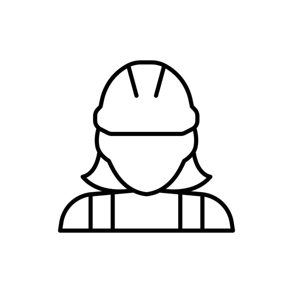 Female construction worker icon. Labor, builder, employee, hardhat concept. Simple outline style. Thin line vector design illustration isolated on white background. EPS 10.
