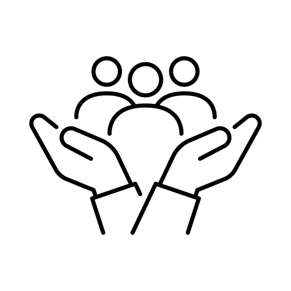 Inclusion social equity icon. Simple outline style. Help, support, gender equality, community care, age and culture diversity. People group save thin line vector illustration. EPS 10.