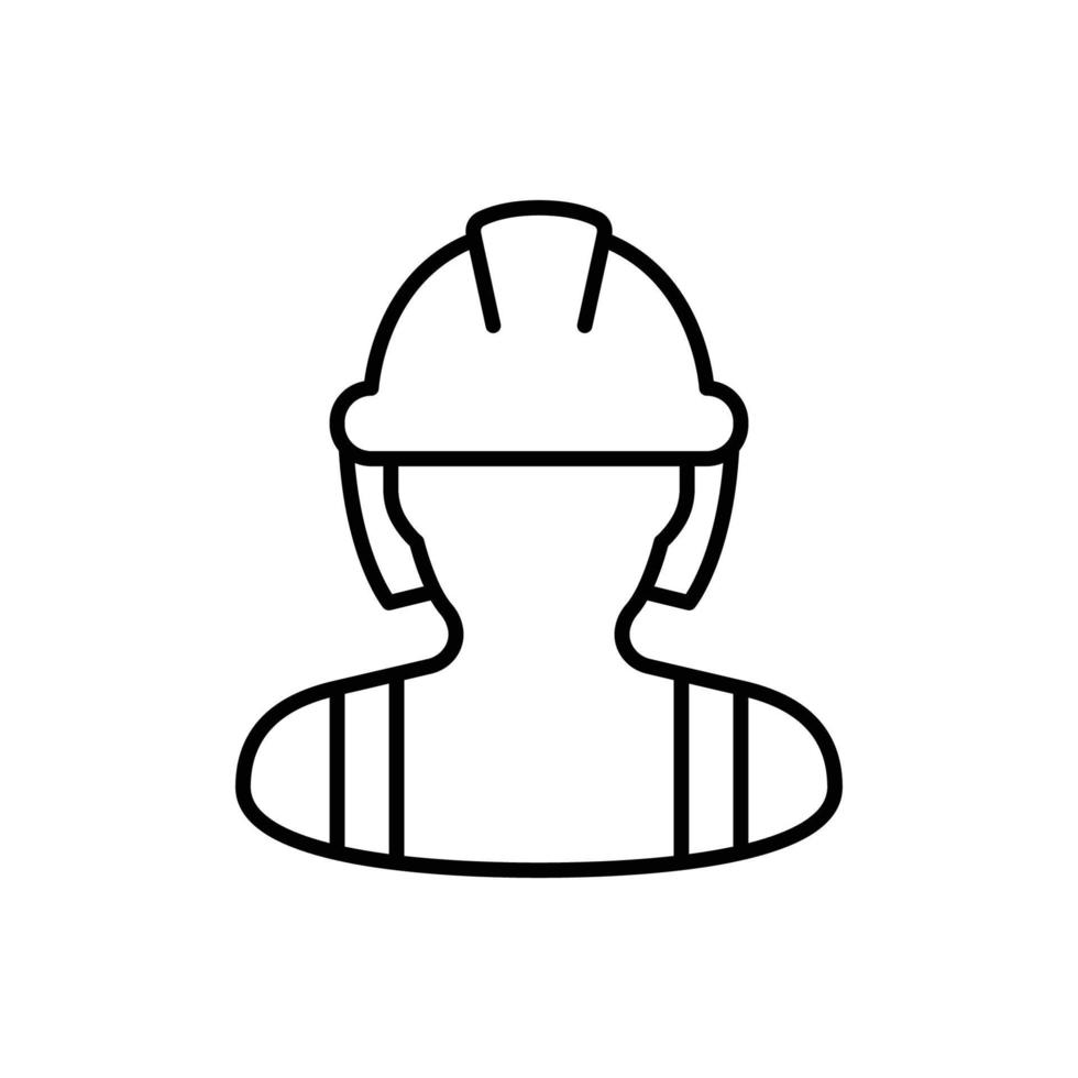 icono de trabajador de la construcción femenina. mano de obra, constructor, empleado, concepto de casco. estilo de esquema simple. ilustración de diseño vectorial de línea delgada aislada sobre fondo blanco. eps 10. vector