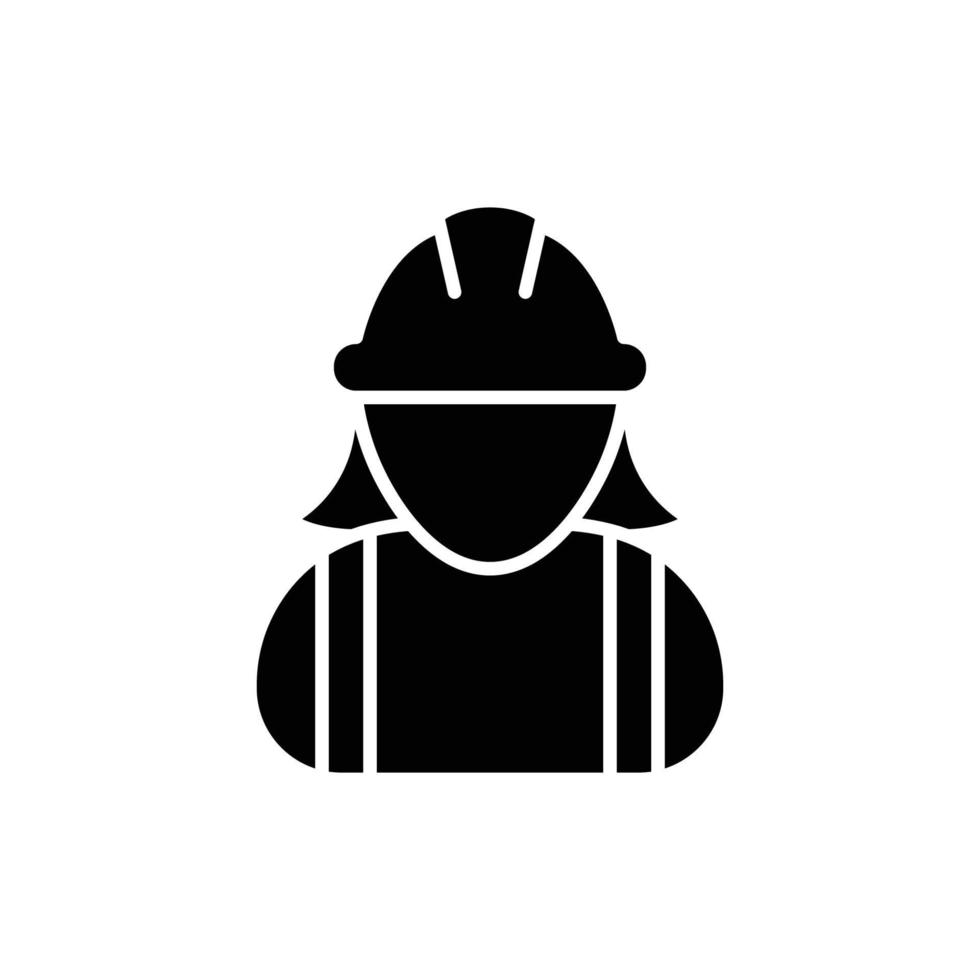 Female construction worker icon. Labor, builder, employee, hardhat concept. Simple solid style. Glyph vector design illustration isolated on white background. EPS 10.