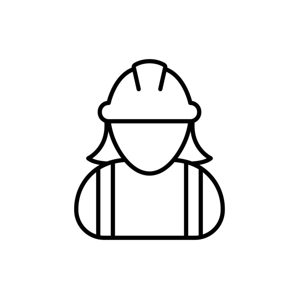 Female construction worker icon. Labor, builder, employee, hardhat concept. Simple outline style. Thin line vector design illustration isolated on white background. EPS 10.