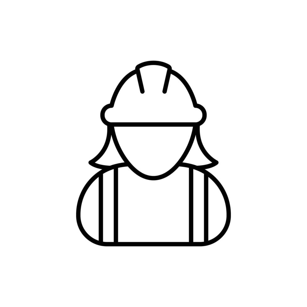 icono de trabajador de la construcción femenina. mano de obra, constructor, empleado, concepto de casco. estilo de esquema simple. ilustración de diseño vectorial de línea delgada aislada sobre fondo blanco. eps 10. vector