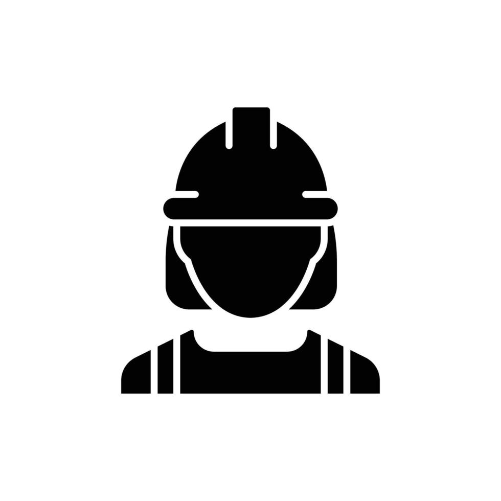 Female construction worker icon. Labor, builder, employee, hardhat concept. Simple solid style. Glyph vector design illustration isolated on white background. EPS 10.