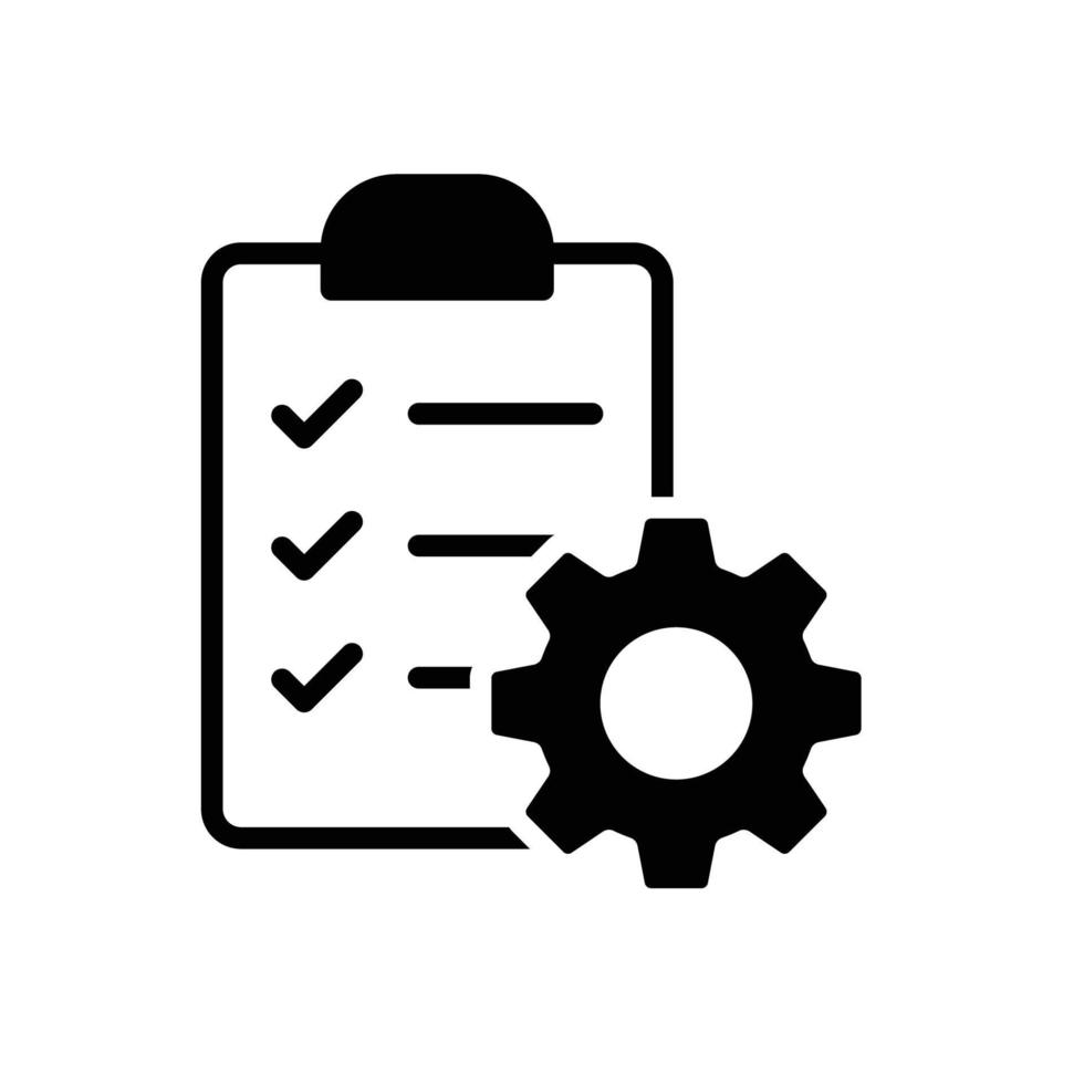 Clipboard with gear icon. Simple flat style. Project order, work, setting, technical support check list, management concept. Vector illustration isolated on white background. EPS 10.