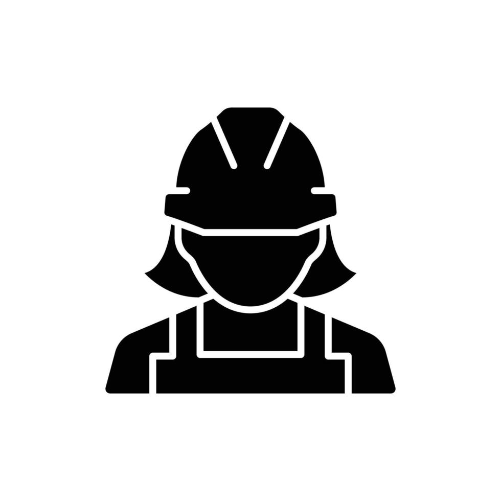 Female construction worker icon. Labor, builder, employee, hardhat concept. Simple solid style. Glyph vector design illustration isolated on white background. EPS 10.
