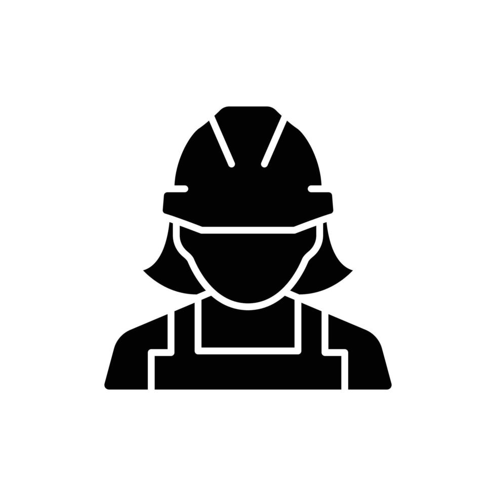 Female construction worker icon. Labor, builder, employee, hardhat concept. Simple solid style. Glyph vector design illustration isolated on white background. EPS 10.