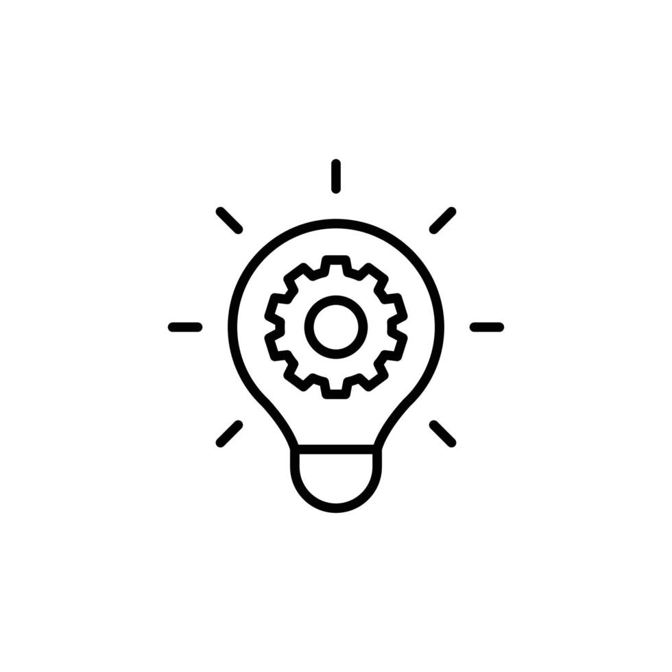 Innovation icon. Simple outline style. Light bulb and cog inside, gear, idea, solution concept. Thin line vector illustration isolated on white background. EPS 10.