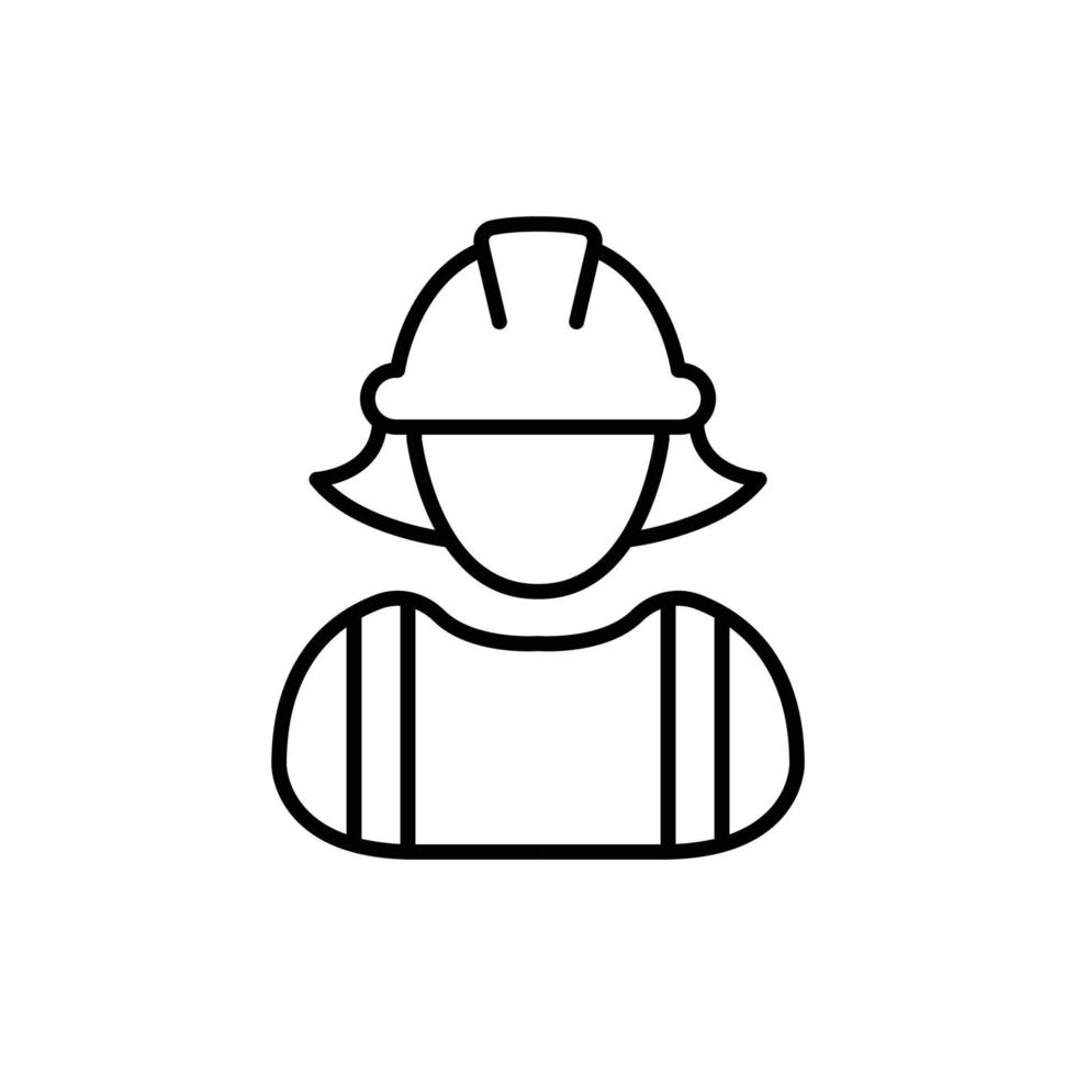 Female construction worker icon. Labor, builder, employee, hardhat concept. Simple outline style. Thin line vector design illustration isolated on white background. EPS 10.