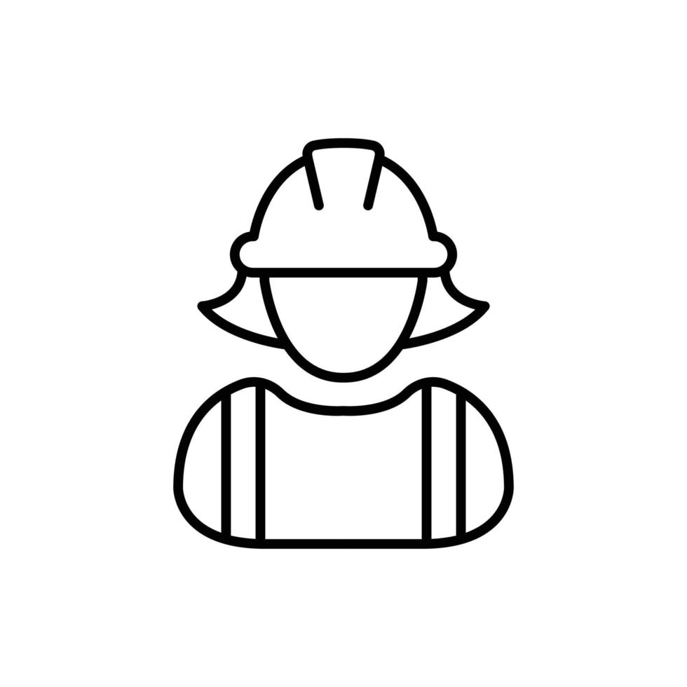 icono de trabajador de la construcción femenina. mano de obra, constructor, empleado, concepto de casco. estilo de esquema simple. ilustración de diseño vectorial de línea delgada aislada sobre fondo blanco. eps 10. vector