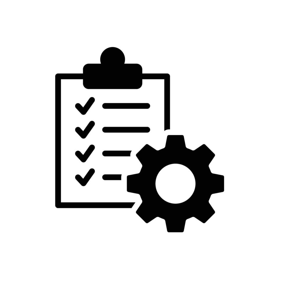 Clipboard with gear icon. Simple flat style. Project order, work, setting, technical support check list, management concept. Vector illustration isolated on white background. EPS 10.