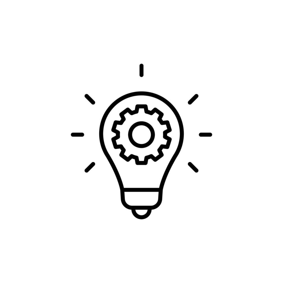 Innovation icon. Simple outline style. Light bulb and cog inside, gear, idea, solution concept. Thin line vector illustration isolated on white background. EPS 10.