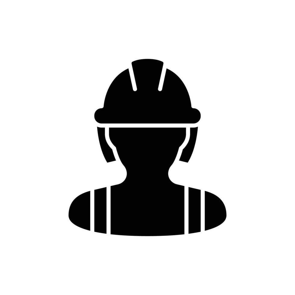 Female construction worker icon. Labor, builder, employee, hardhat concept. Simple solid style. Glyph vector design illustration isolated on white background. EPS 10.