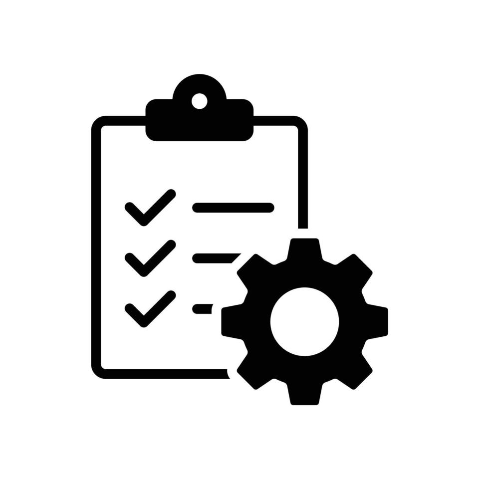 Clipboard with gear icon. Simple flat style. Project order, work, setting, technical support check list, management concept. Vector illustration isolated on white background. EPS 10.