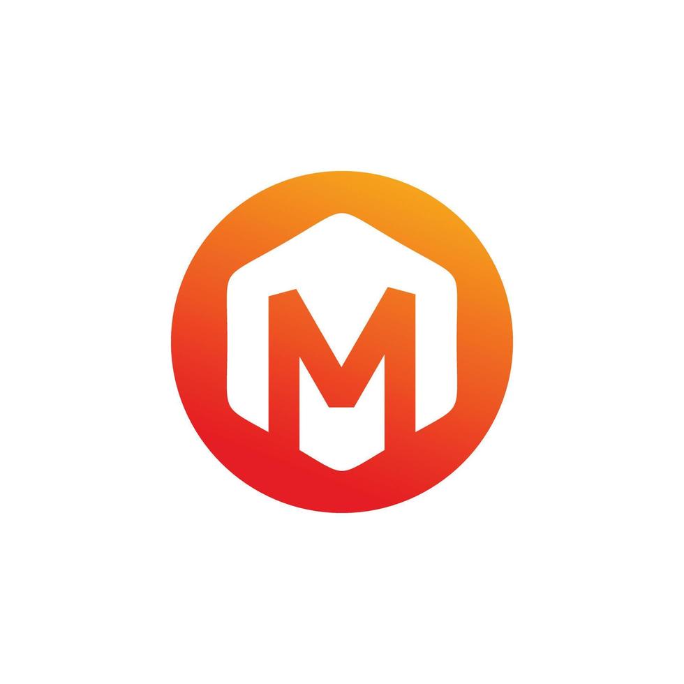 circle hexagon letter m logo design vector