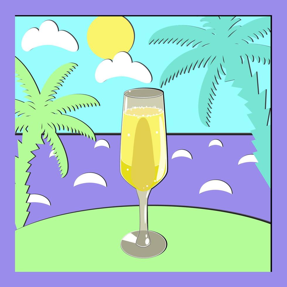 Mimosa cocktail with seascape in paper cut art technique vector