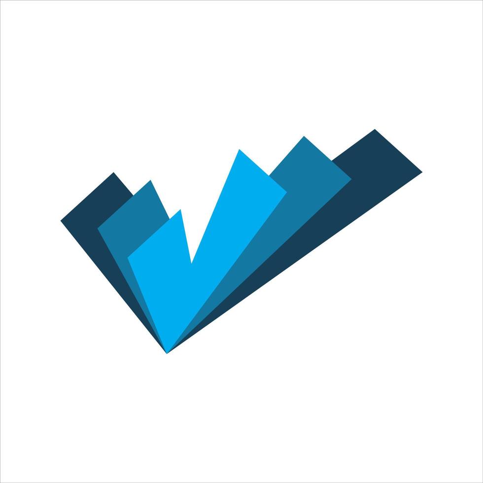 blue check letter v logo design vector