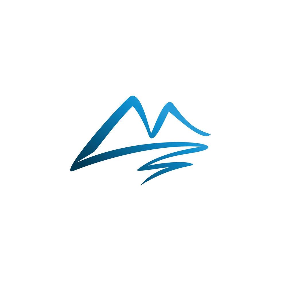 blue mountain line art logo design vector