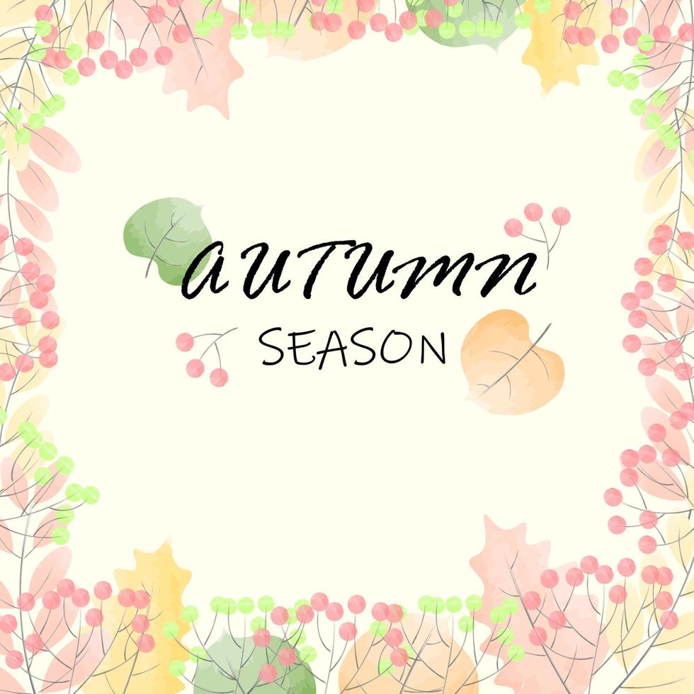 fondo de plantilla de texto de saludo de temporada de otoño con hojas coloridas en la temporada de otoño. vector