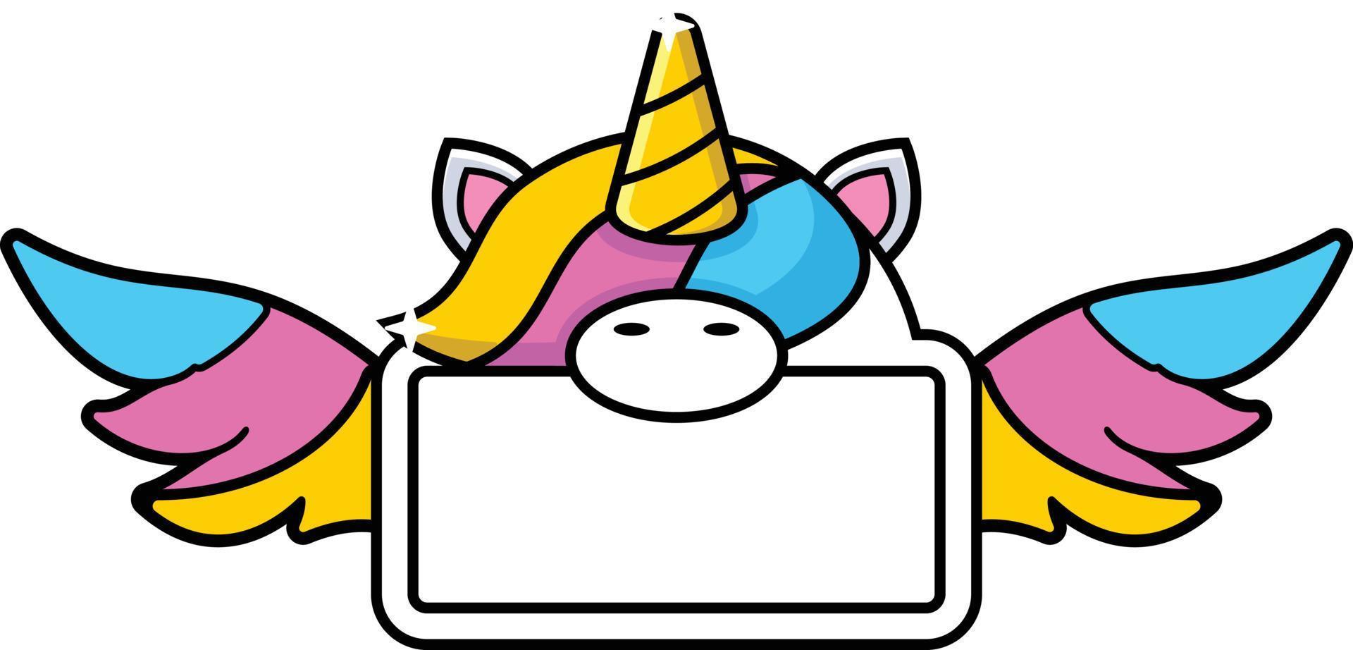 cute unicorn board with wings and rainbow vector illustration design