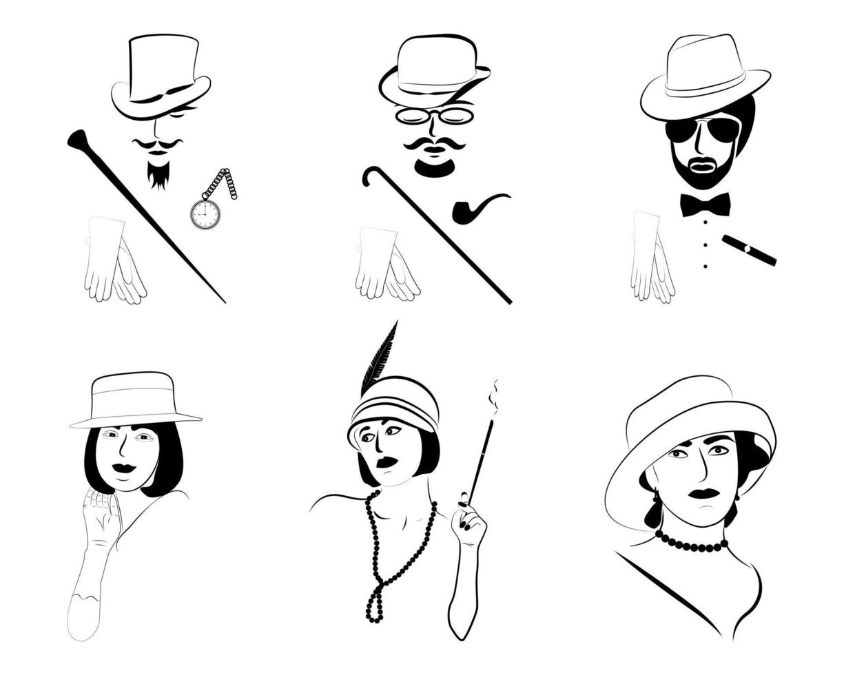 Silhouettes of men and women of a bygone era vector