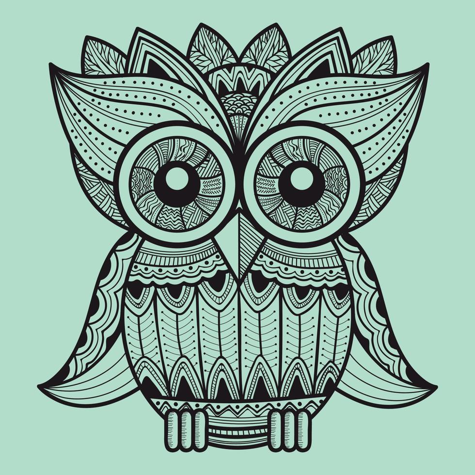 Decorative owl. Adult antistress coloring page. Black and white hand drawn illustration for coloring book vector