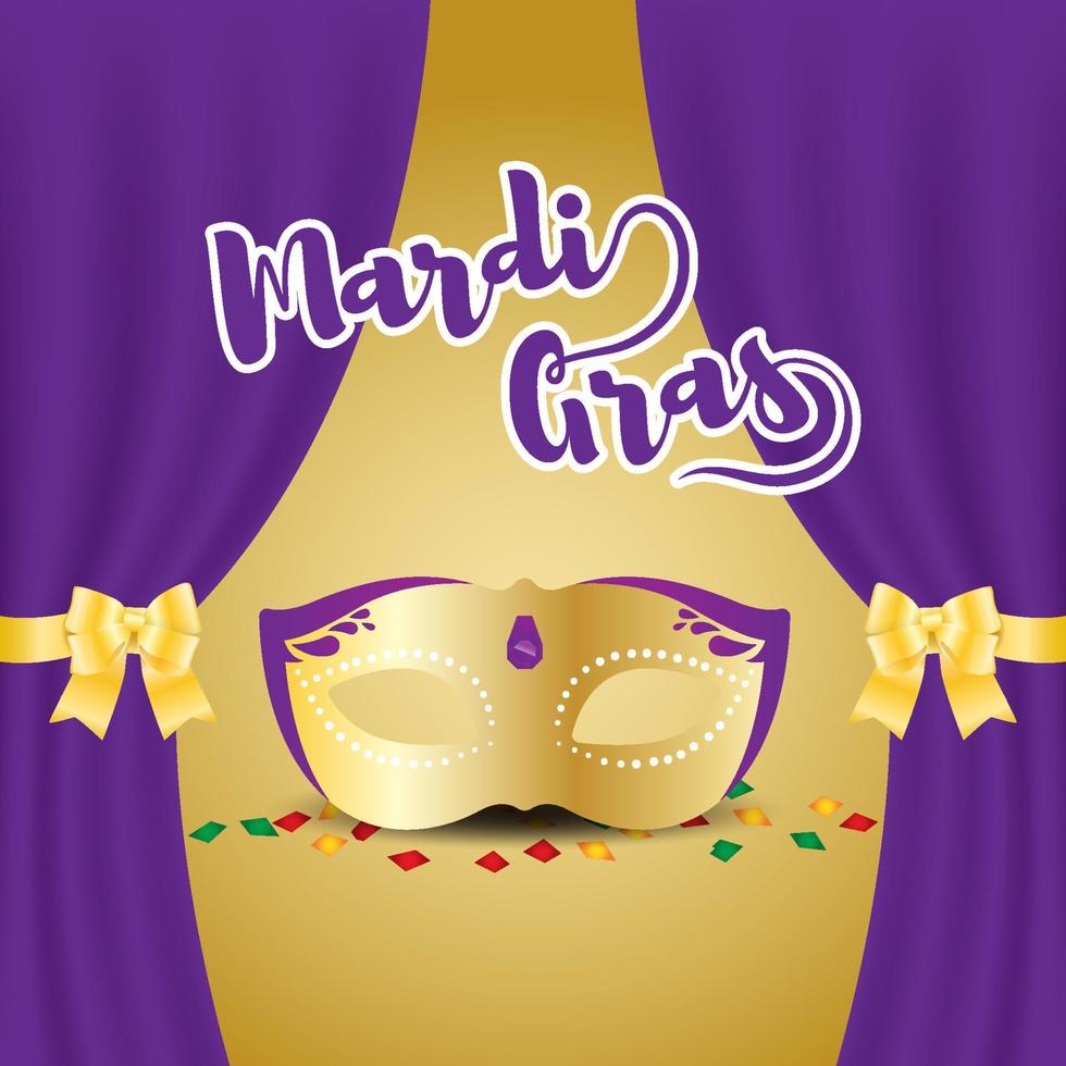 Festive mardi gras background greeting card. Carnival holiday celebration with mask decoration. vector