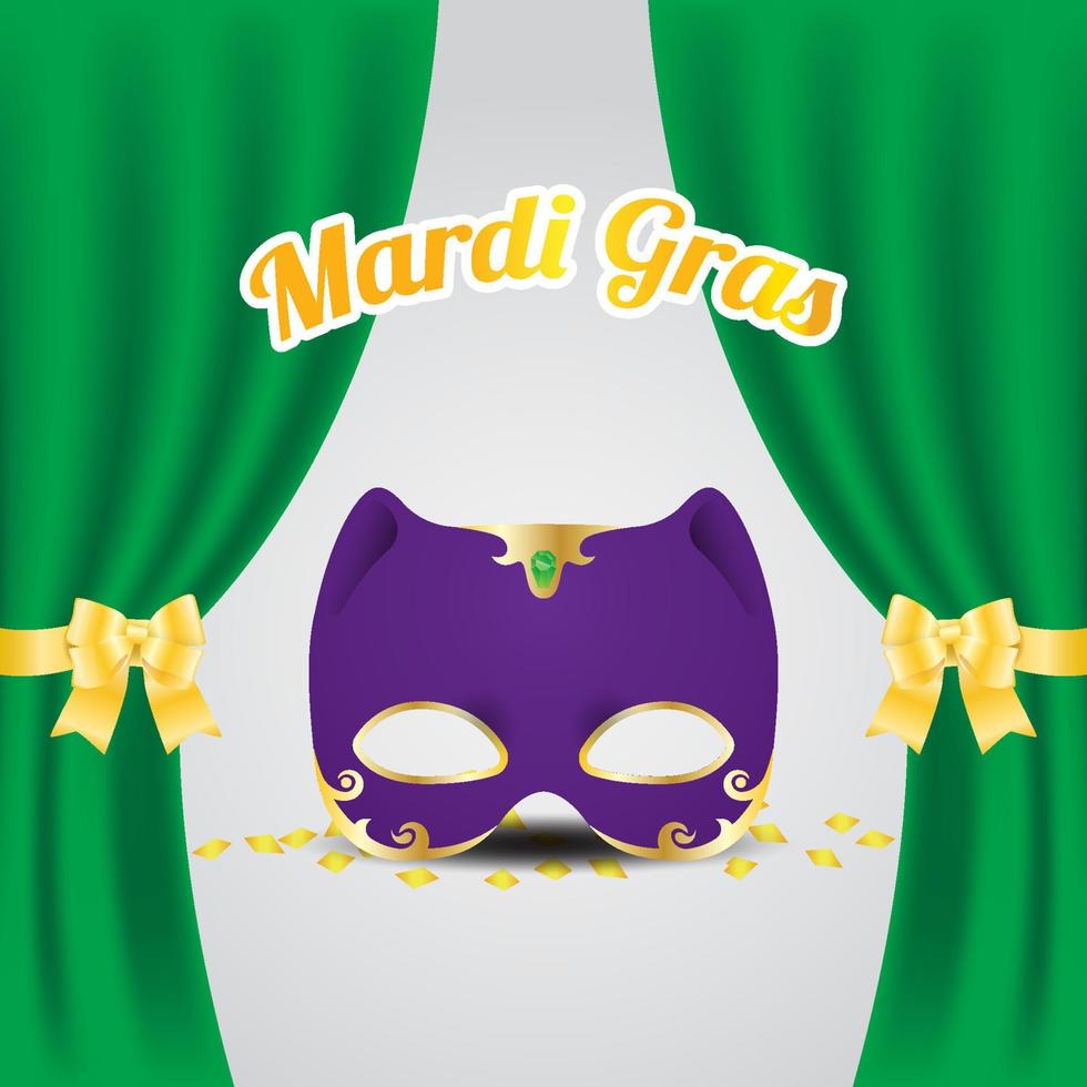 Festive mardi gras background greeting card. Carnival holiday celebration with mask decoration. vector