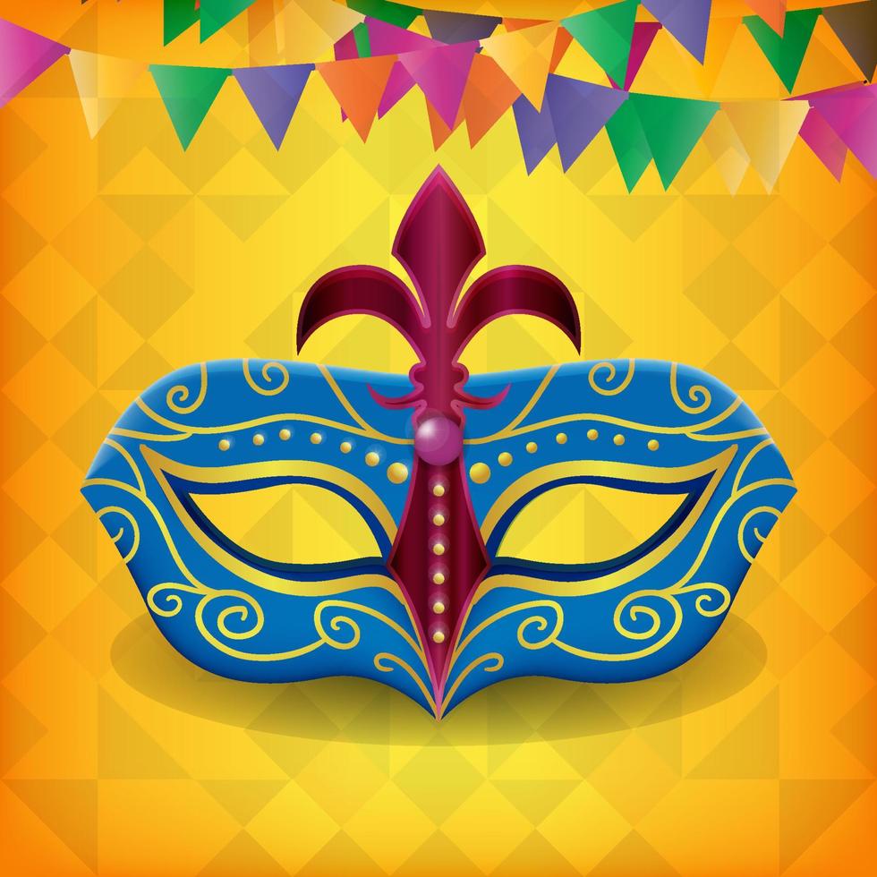 Carnival online party banner. Invitation card for live stream of festival. Mask with feathers for festive on fluid gradient background. Template for design flyer,poster. Vector illustration.