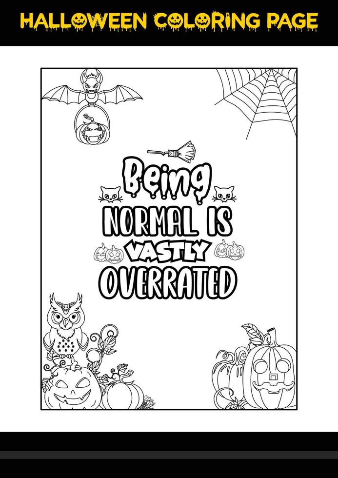 Halloween Quotes Coloring page. Halloween coloring page for kids. vector