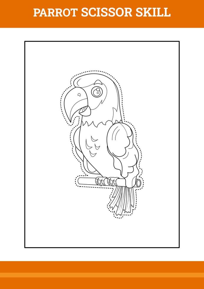 Parrot Scissor Skill for kids. Line art design for kids printable coloring page. vector