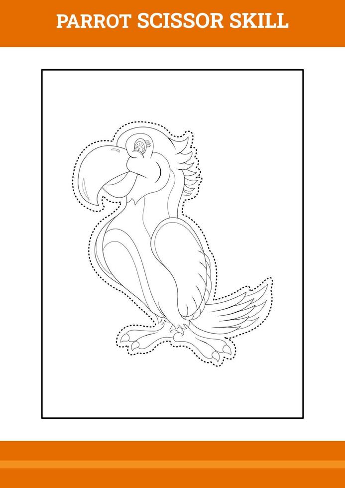 Parrot Scissor Skill for kids. Line art design for kids printable coloring page. vector