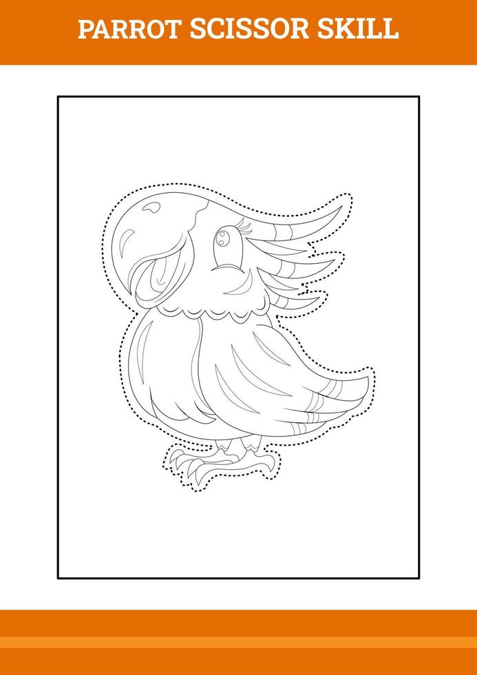 Parrot Scissor Skill for kids. Line art design for kids printable coloring page. vector