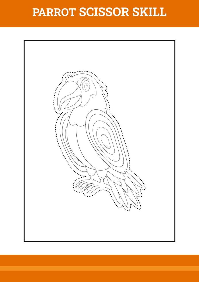 Parrot Scissor Skill for kids. Line art design for kids printable coloring page. vector