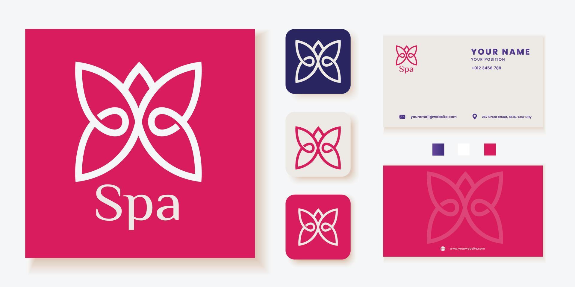 Spa and salon logo design with brand identity free vector template