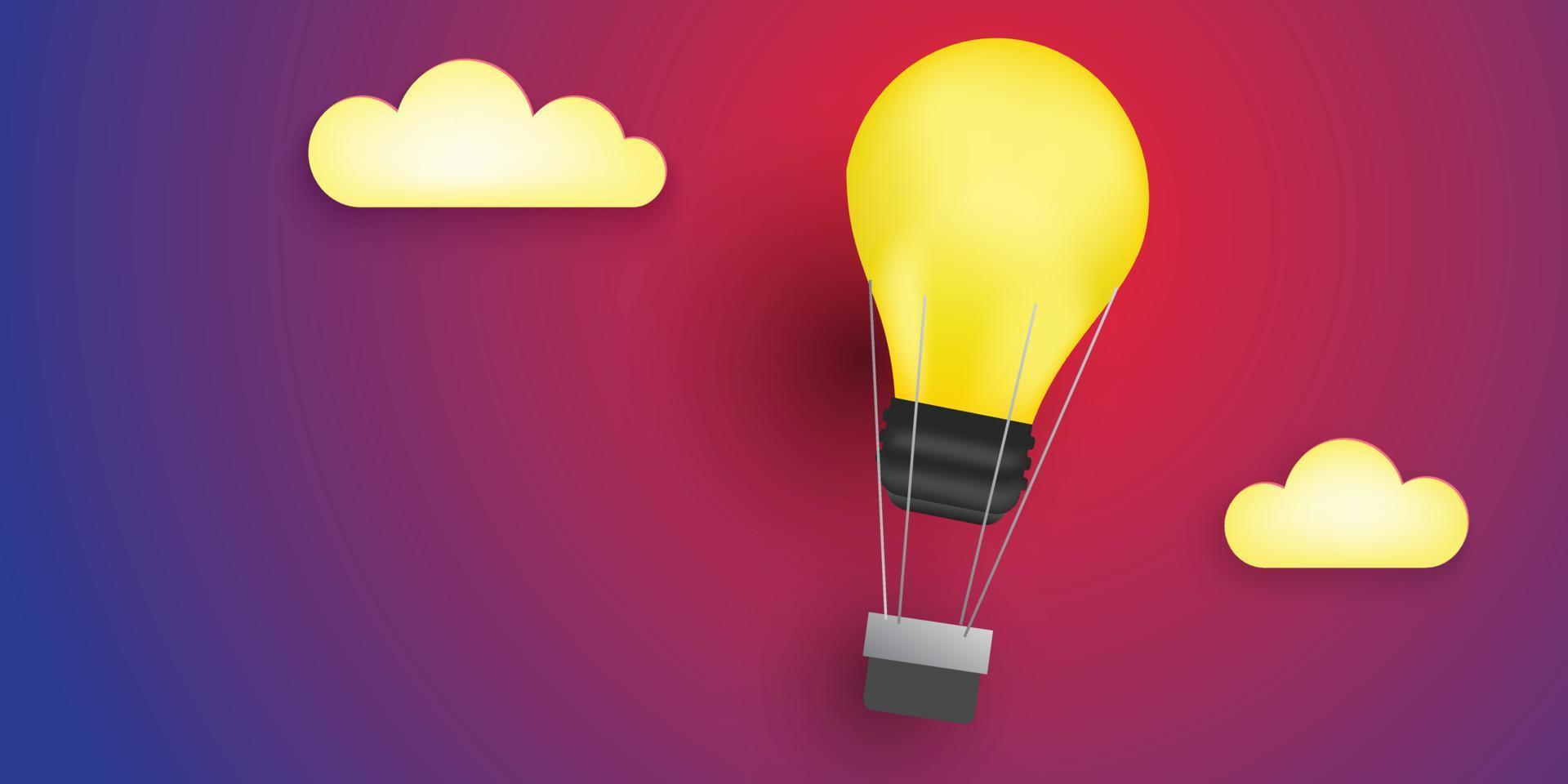 Creative Imagination 3D concept art free vector template with light bulb and parachute illustrations