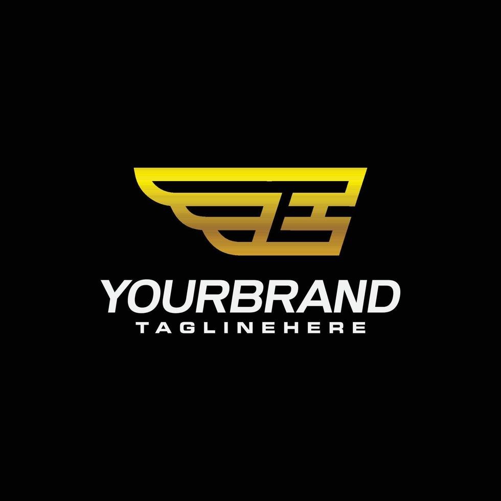 gold golden E wing wings alphabet letter logo icon with classy design for company and business. vector