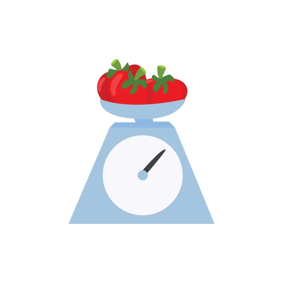 Scales in the kitchen and apples in vector form. Illustration with a colorful flat concept.