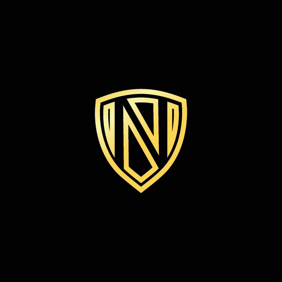 Letter N emblem logo. Gold shield logo vector design. Letter shield logo design concept template