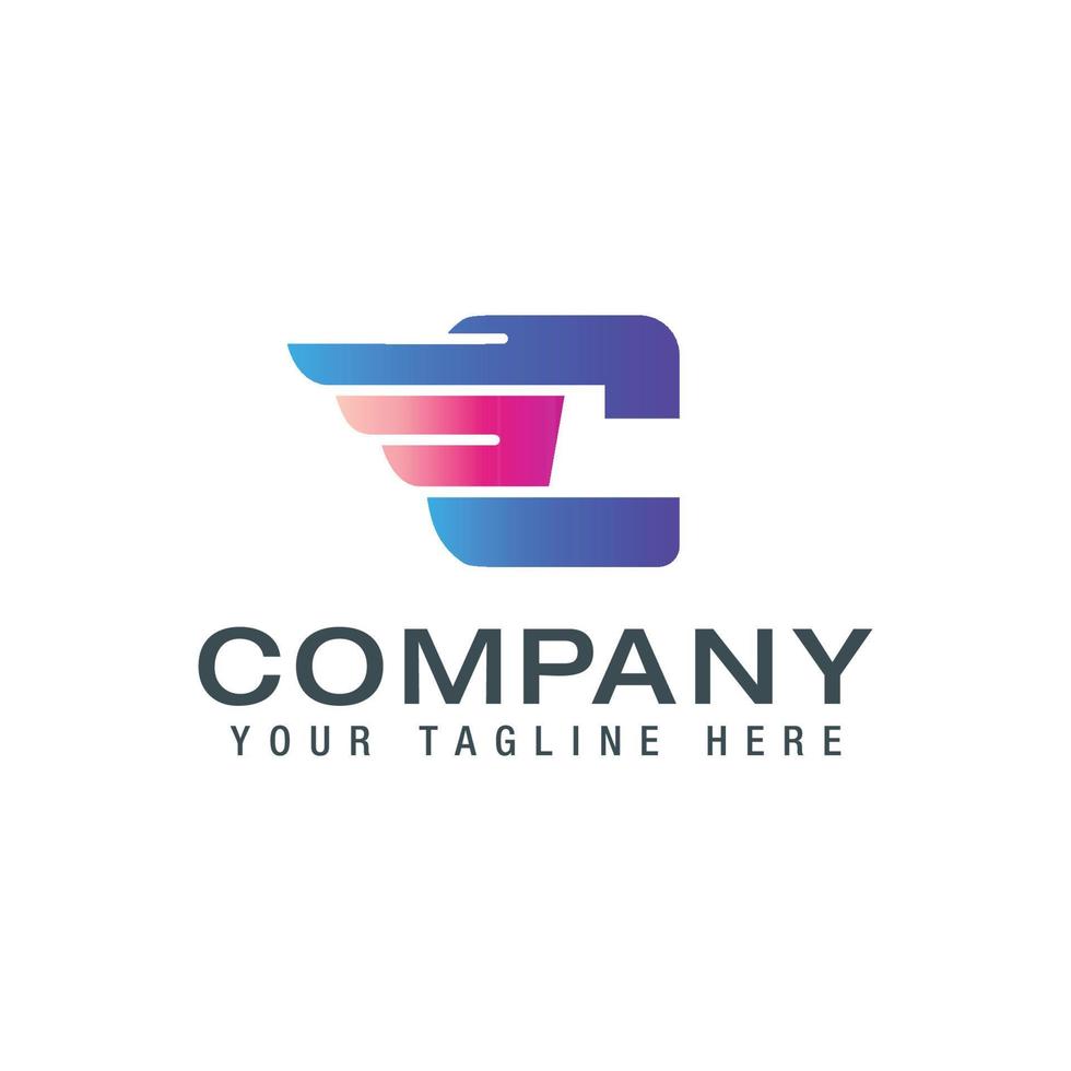Vector graphic elegant logotype with wing Letter C