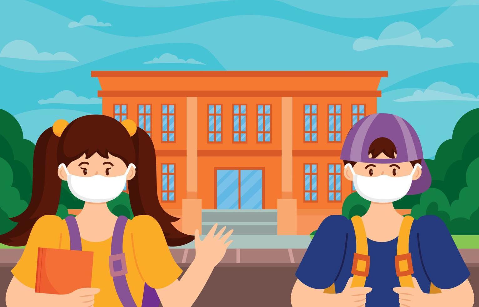 New Normal School with Kids Background vector