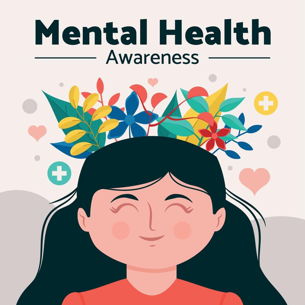 Simple Mental Health Awareness with Woman vector