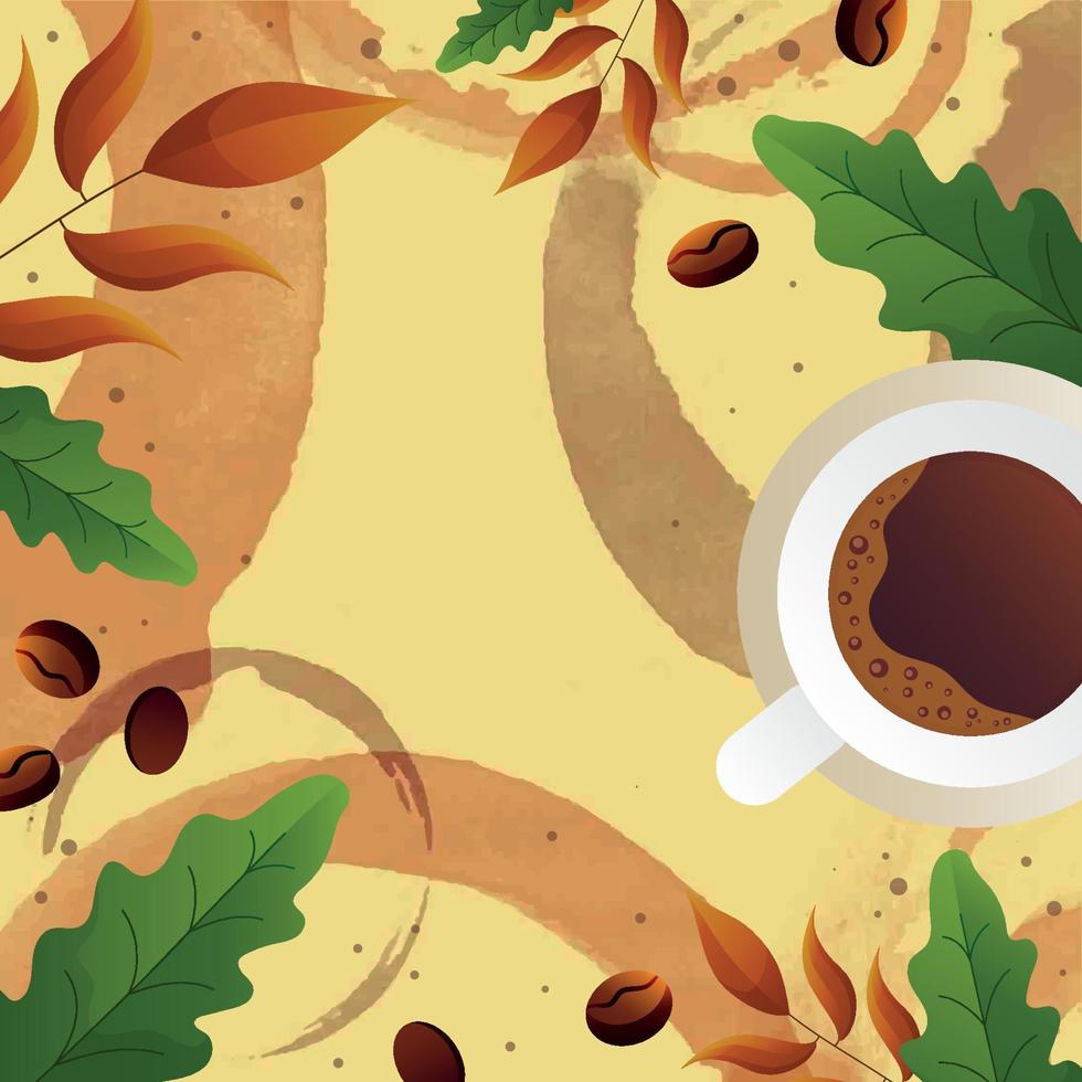 Coffee Stains with Cup and Leaf Background Template vector