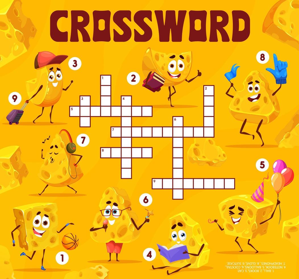 Crossword grid, cartoon maasdam and gouda cheese vector