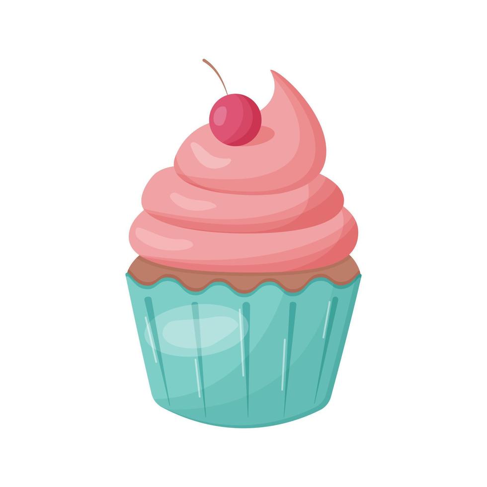 delicioso cupcake con cereza vector