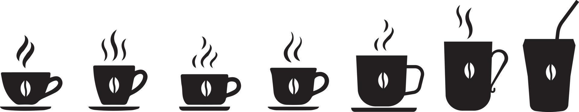 Coffee cup icon set. Cups of coffe tea collection. Hot drink icon. Disposable cup. Cup coffee with steam. Flat style vector
