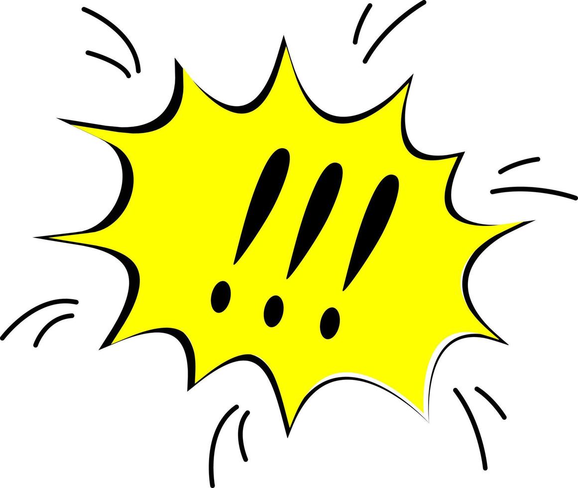 A hand-drawn speech bubble and an exclamation mark highlighted on a white background. Vector illustration.The image of the dialogue in bright colors.Thoughts, communication, comments.Exclamation mark.