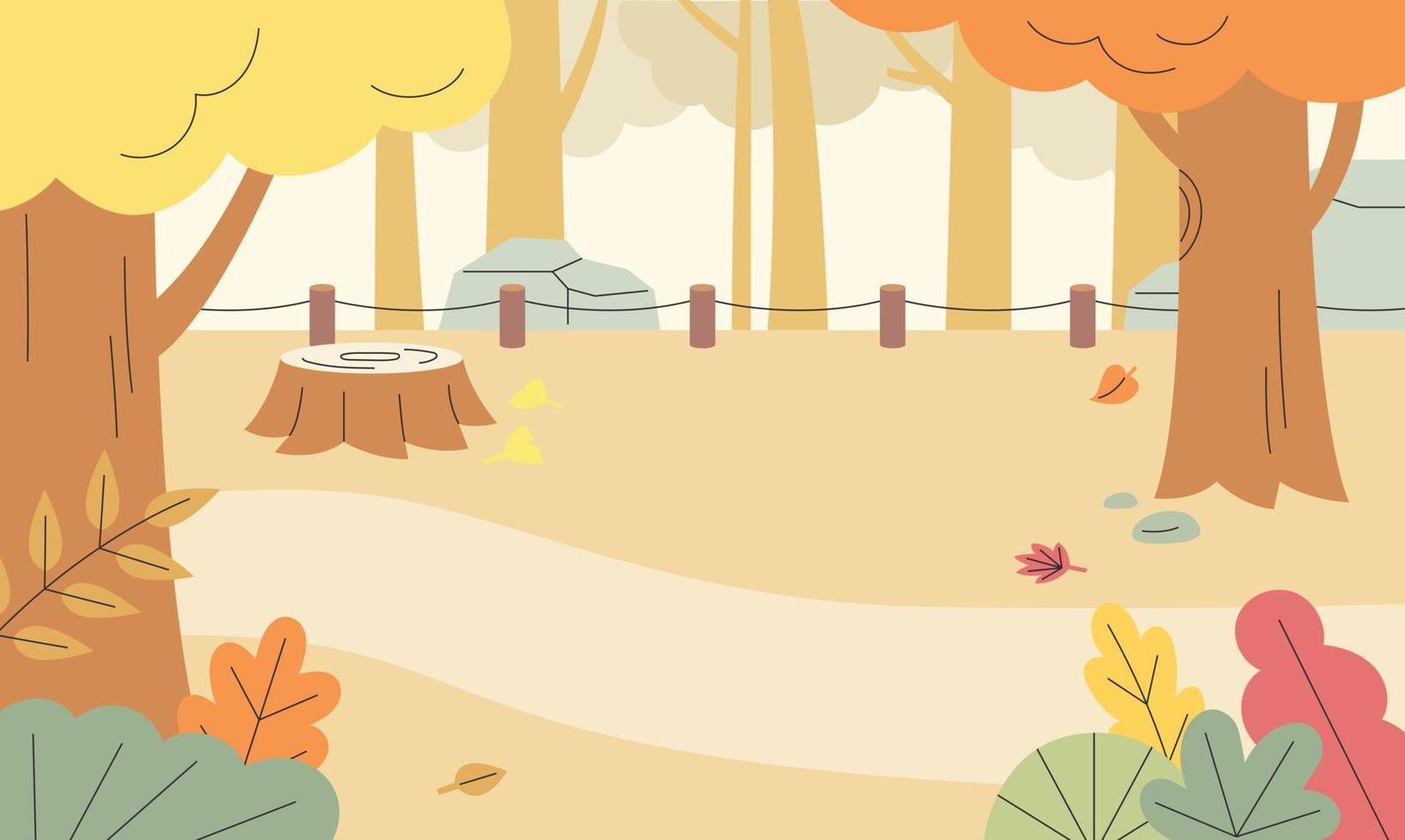 fondo de bosque de otoño. las hojas marrones están cayendo. ilustración vectorial de estilo de diseño plano. vector